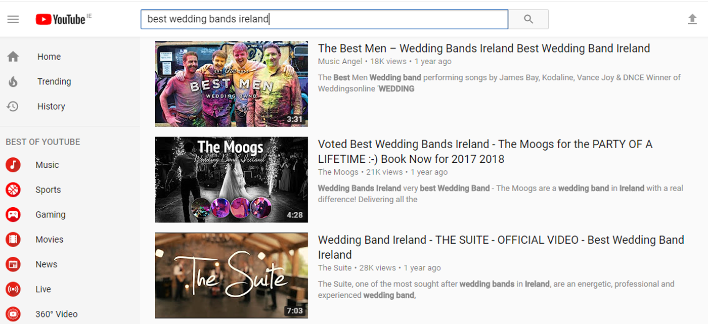 Finding Irish wedding bands on YouTube